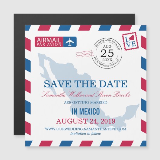 Mexico Airmail Save the Date Magneteinladung (Vorne/Hinten)
