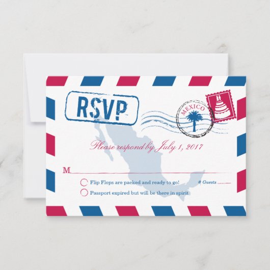 Mexico Airmail Wedding RSVP Karte (Vorderseite)