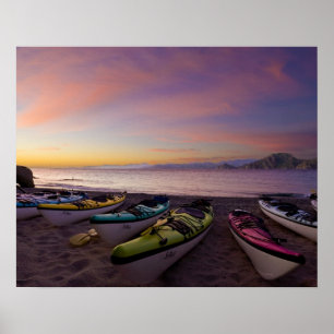 Mexico, Baja, Sea of Cortez. Sea kayaks and Poster