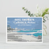 Mexico Beach Hochzeitsreisepandal QR-Code Save The Date (Stehend Vorderseite)