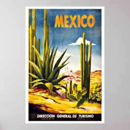 Mexico Cactus Vintage Travel Poster
