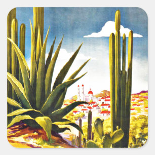 Mexico Cactus Vintage Travel Quadratischer Aufkleber