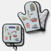 Mexico City Aquarell Oven Mitt & Pot Holder Set (Vorderseite/Rückseite)