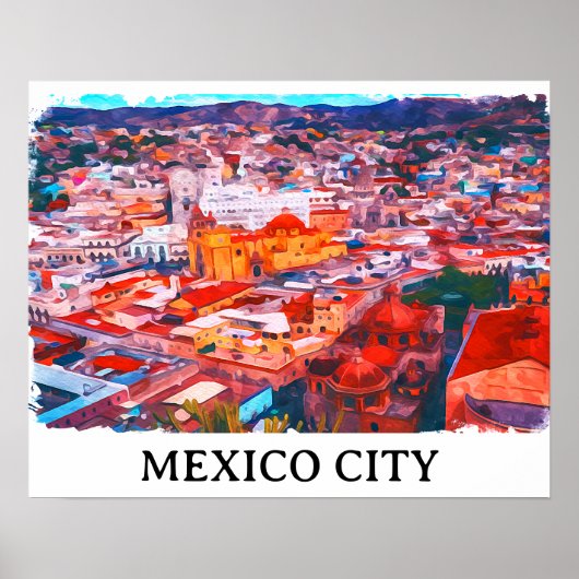 Mexico City CDMX Malerei Panoramaansicht Poster (Vorne)