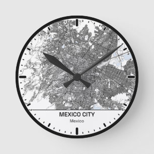 Mexico Clock City Line Art bleibt gleich, da es si Runde Wanduhr