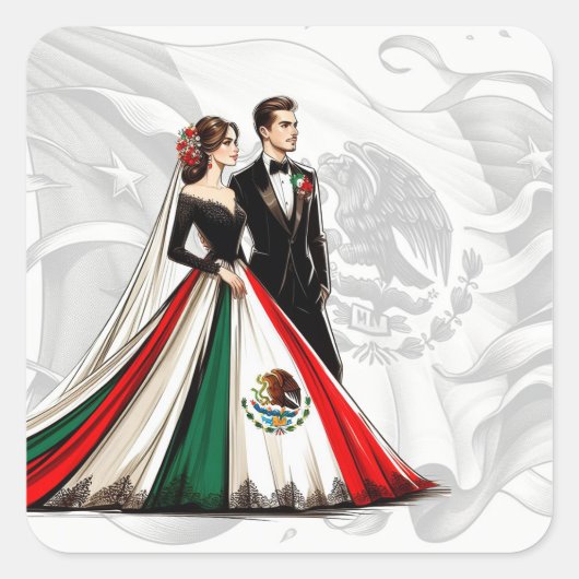 Mexico Couple Wedding Quadratischer Aufkleber (Vorderseite)