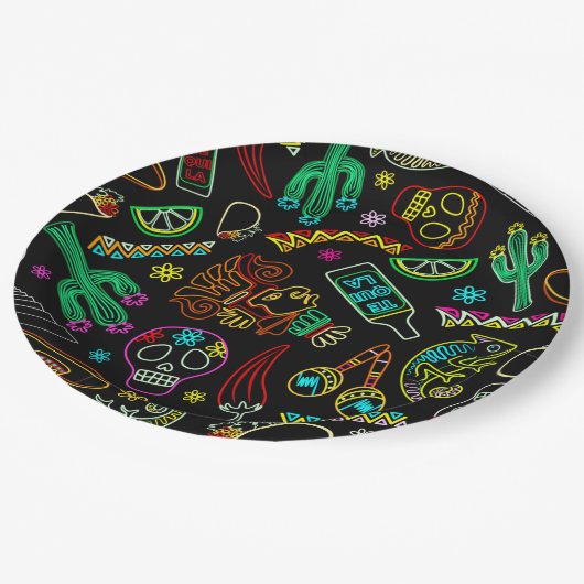 Mexico Fiesta Muster Pappteller (Schrägansicht)