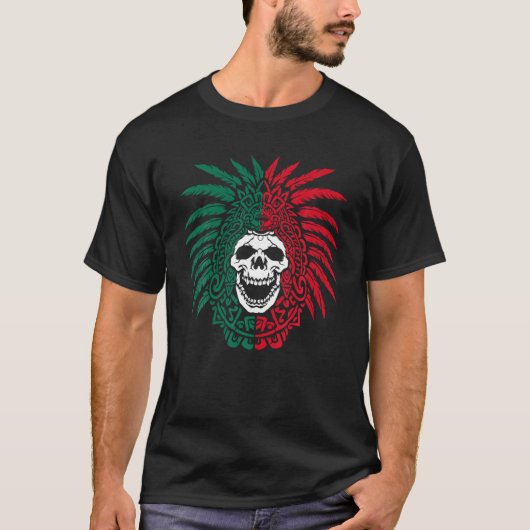 Mexico Flag Aztec Warrior Skull Hecho En Mexico Ca T-Shirt (Vorderseite)