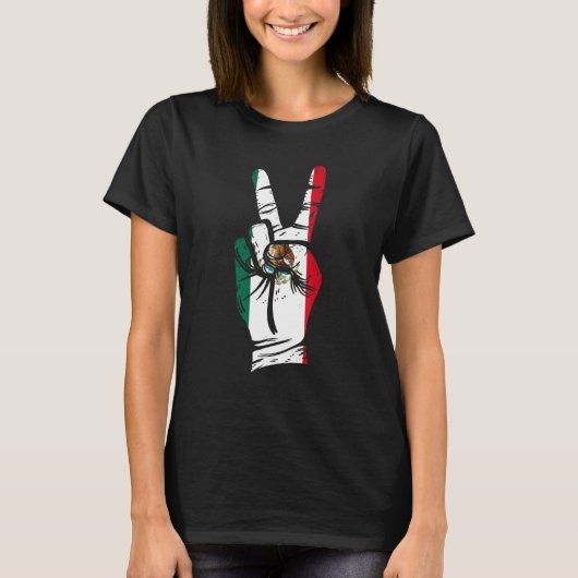 Mexico Flag Hand Peace Sign Mexico T-Shirt (Vorderseite)