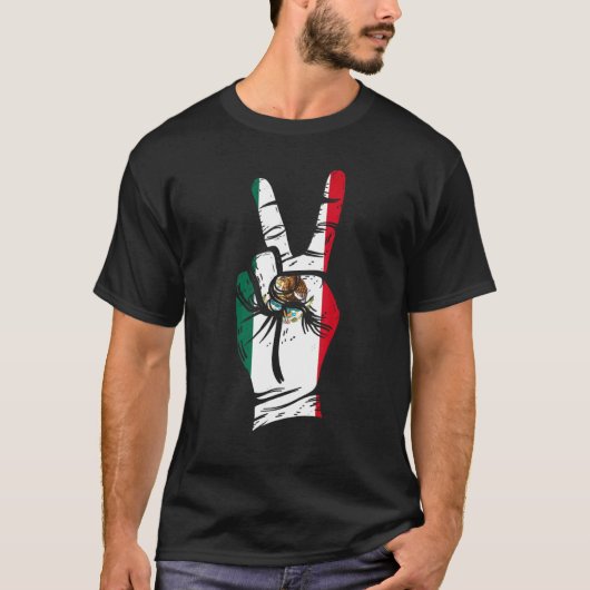 Mexico Flag Hand Peace Sign Mexico T-Shirt (Vorderseite)