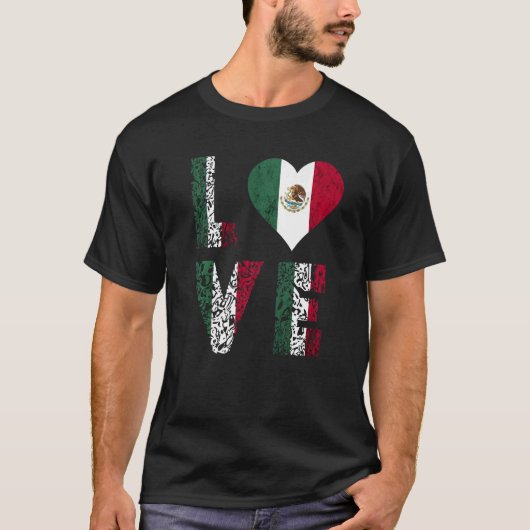 Mexico Flag Liebe Herz mexikanischer Stolz T-Shirt (Vorderseite)