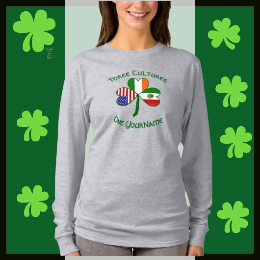 Mexico Irish USA Flag Kleeblatt Personalisiert Wom T-Shirt