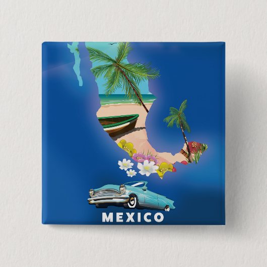 Mexico Map Illustration Reiseplakat. Button (Vorderseite)