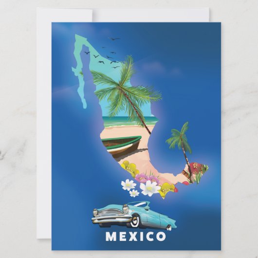Mexico Map Illustration Reiseplakat. Einladung (Vorderseite)