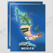 Mexico Map Illustration Reiseplakat. Einladung (Vorne/Hinten)