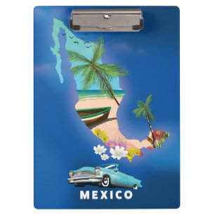 Mexico Map Illustration Reiseplakat. Klemmbrett