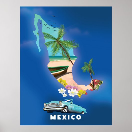 Mexico Map Illustration Reiseplakat. Poster (Vorne)