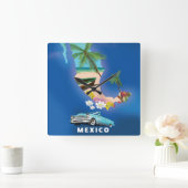 Mexico Map Illustration Reiseplakat. Quadratische Wanduhr (Zuhause)
