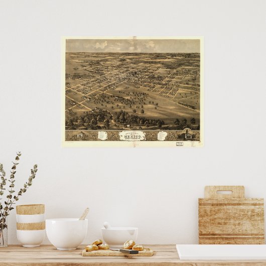Mexico Missouri 1869 Antique Panorama Karte Poster (Küche)