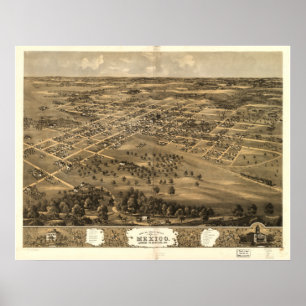 Mexico Missouri 1869 Antique Panorama Karte Poster