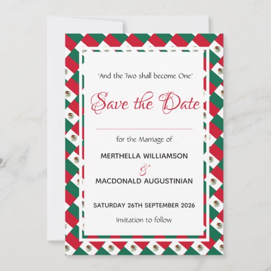 MEXICO Patriotic Custom Celebration Wedding Save The Date (Vorderseite)