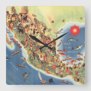Mexico Pictorial Map by Miguel Gomez Medina Quadratische Wanduhr