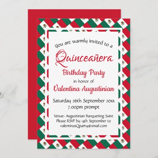 MEXICO Quinceañera Geburtstag Personalisiert Einladung (Vorne/Hinten)