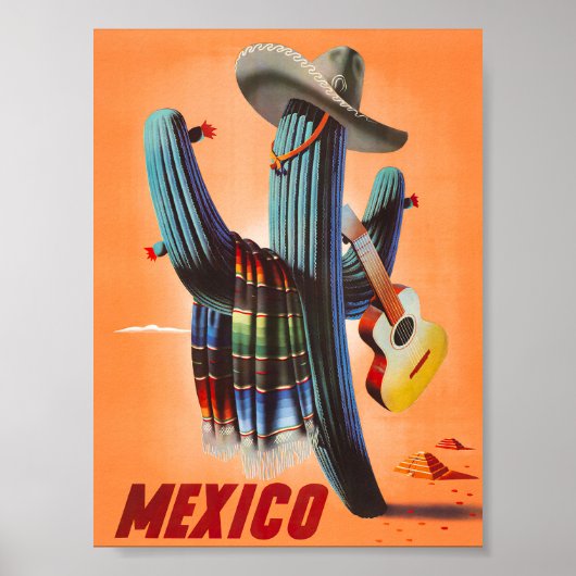 Mexico Retro Vintage Travel Poster mit Kaktus (Vorne)