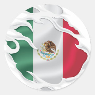 Mexico Ripped Flag Classic Round Aufkleber
