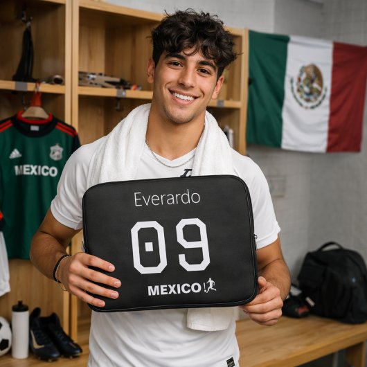 Mexico Soccer Minimalist Black Personal Name Laptopschutzhülle