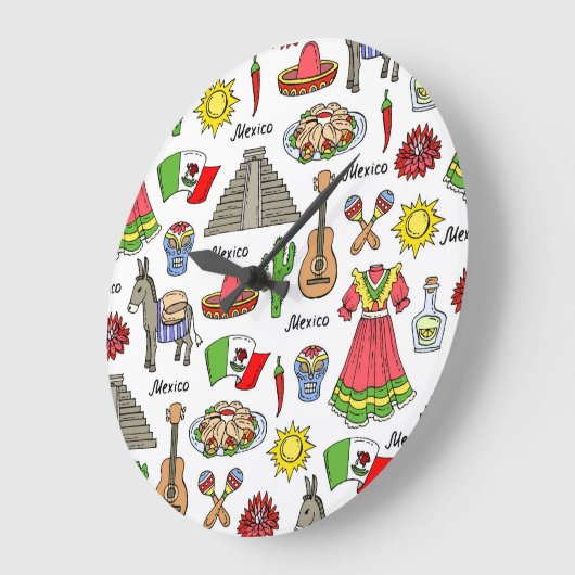 Mexico | Symbols Pattern Große Wanduhr (Winkel)