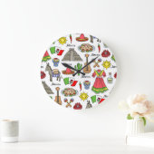 Mexico | Symbols Pattern Große Wanduhr (Zuhause)