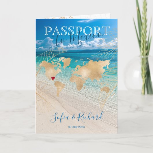Mexico Wedding Destination Passport  Map QR code Einladung (Vorderseite)