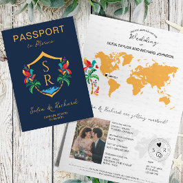 Mexico Wedding Destination Passport Wappen Palm Einladung