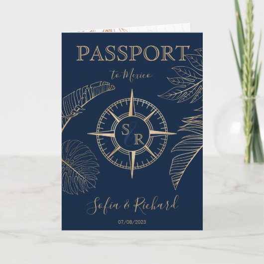 Mexico Wedding Destination Passport World Map  Einladung (Vorderseite)