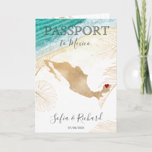 Mexico Wedding Destination Passport World Map Inv Einladung (Vorderseite)