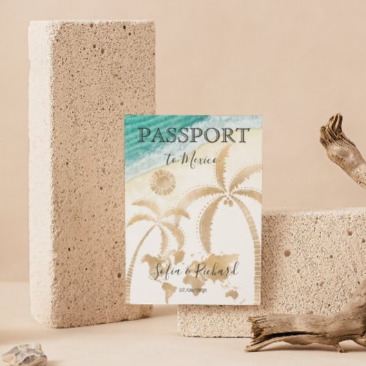 Mexico Wedding Destination Passport World Map Inv Einladung