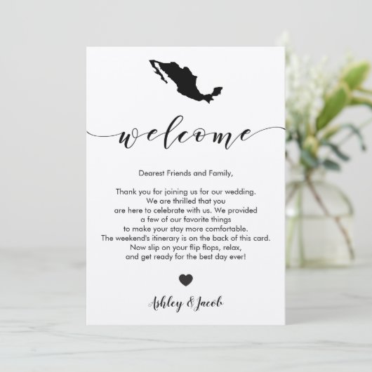 Mexico Wedding Welcome Letter & Itinerary Card Programm (Stehend Vorderseite)