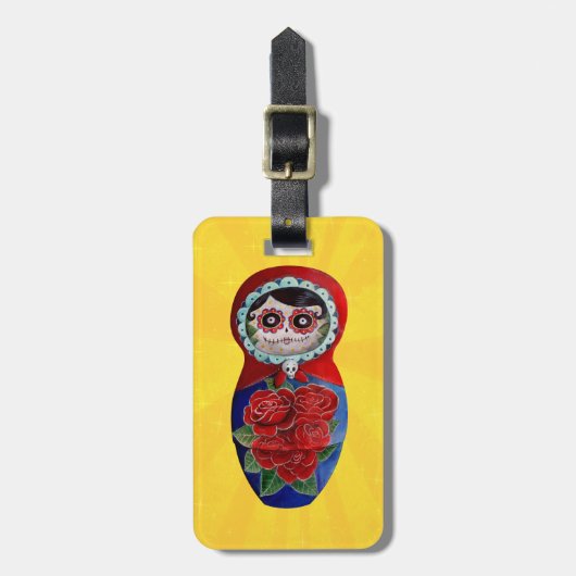 Mexikaner Catrina Matryoshka Gepäckanhänger (Vorderseite vertikal)