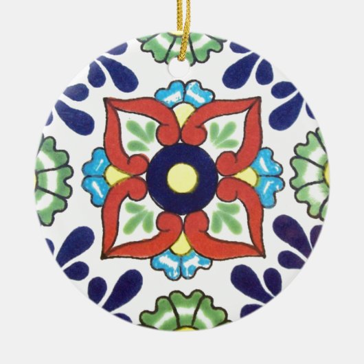 Mexikaner-Talavera-Fliese (rot, grün, gelb, blau) Keramik Ornament (Vorne)