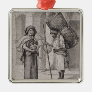 Mexikaner Tortillera und Stroh-Matten-Verkäufer Silbernes Ornament