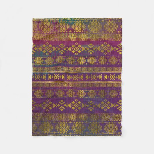 Mexikaner-/Tribal-Artmuster - Gold auf Vintager PU Fleecedecke (Vorderseite)