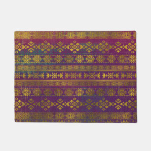 Mexikaner-/Tribal-Artmuster - Gold auf Vintager PU Fußmatte
