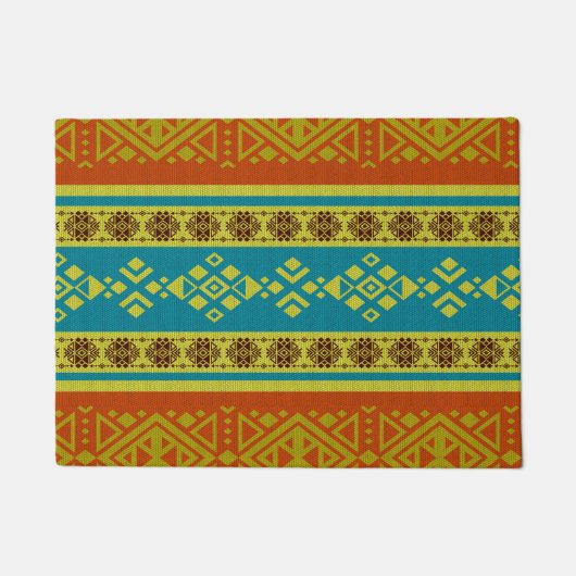 Mexikaner-/Tribal-Artmuster - Orange und Blau Fußmatte (Vorderseite)