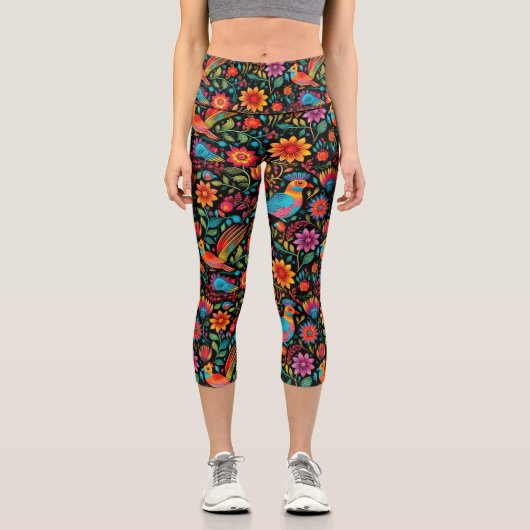 mexikanisch bunt blumenreich capri leggings (Vorderseite)