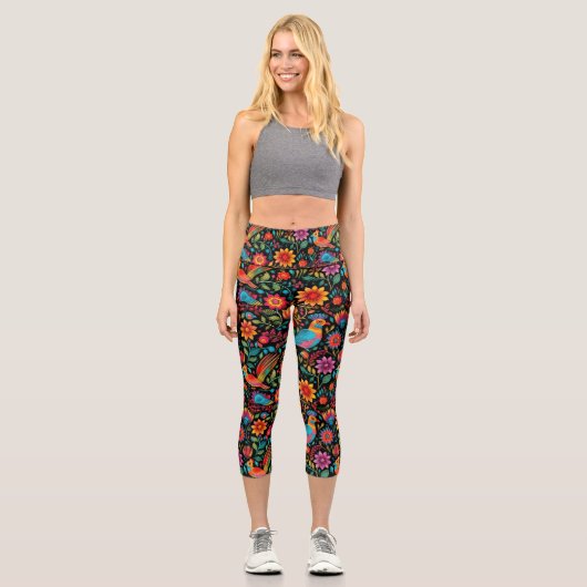 mexikanisch bunt blumenreich capri leggings (Vorderseite)