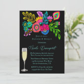 mexikanisch-farbiger Flora Brunch und Bubbly Einladung (Stehend Vorderseite)