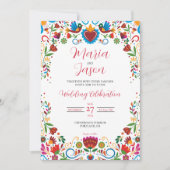 Mexikanisch-florale Otomi farbenfrohe Fiesta Weddi Einladung (Vorderseite)
