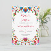 Mexikanisch-florale Otomi farbenfrohe Fiesta Weddi Einladung (Stehend Vorderseite)