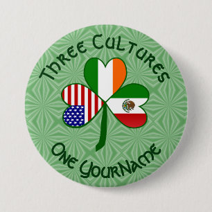 Mexikanisch-Irisch-Amerikanische Flaggen Shamrock  Button